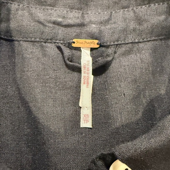 Free People Black Linen Blend Mini Dress Button Front Shirt‎ Dress XS - Picture 5 of 5